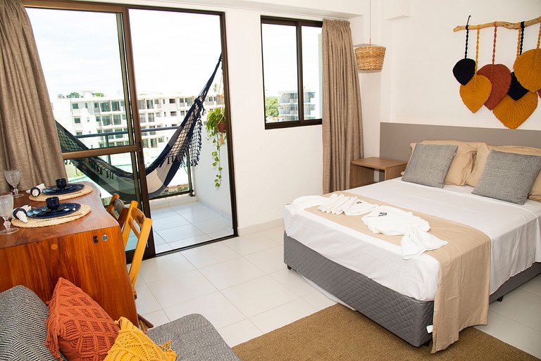 Flat c/ vista para piscina na praia de Muro Alto