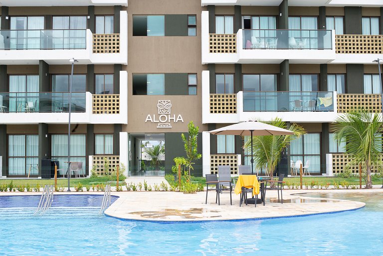 Flat c/ vista para piscina na praia de Muro Alto
