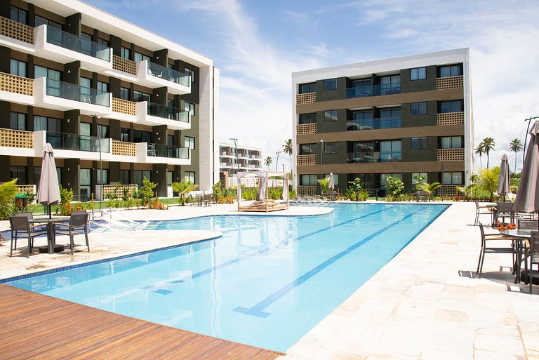 Flat c/ vista para piscina na praia de Muro Alto
