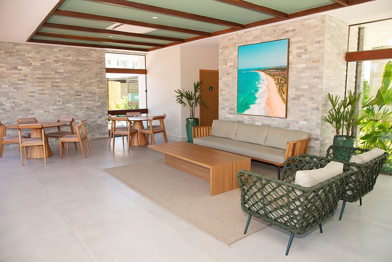 Flat c/ vista para piscina na praia de Muro Alto