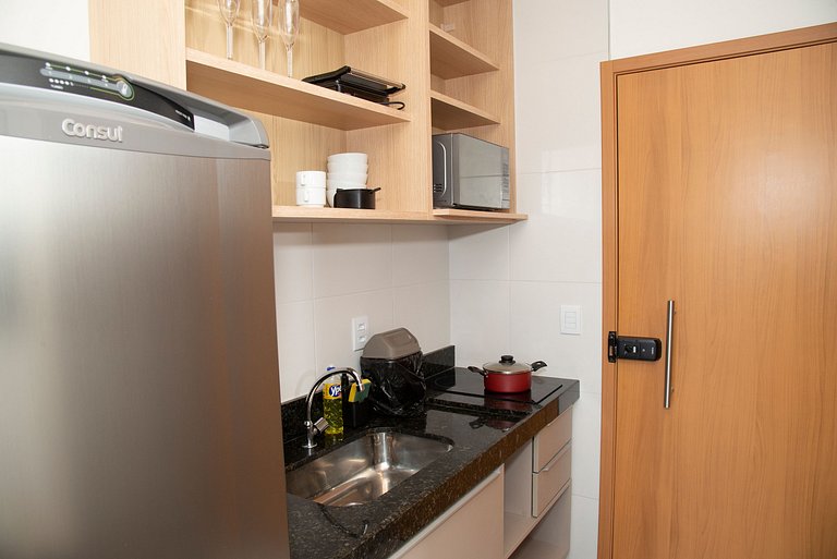 Novo flat Térreo com vista para piscina