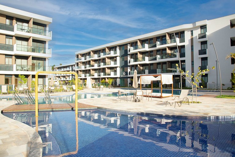 Novo flat Térreo com vista para piscina